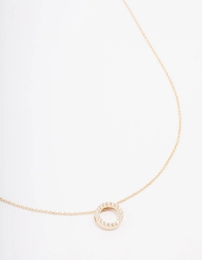 Gold Plated Pave Sterling Silver Circle Pendant Necklace Romantic Touch