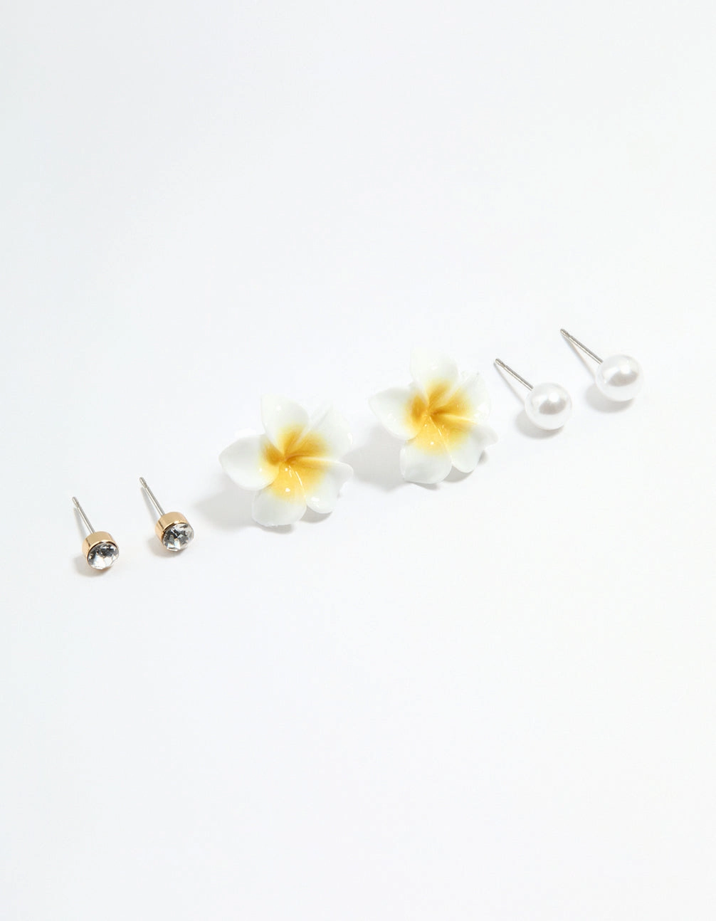 Silver Diamante Pearl & Frangipani Earrings 3-Pack Sparkling Must-Have Office Ornament