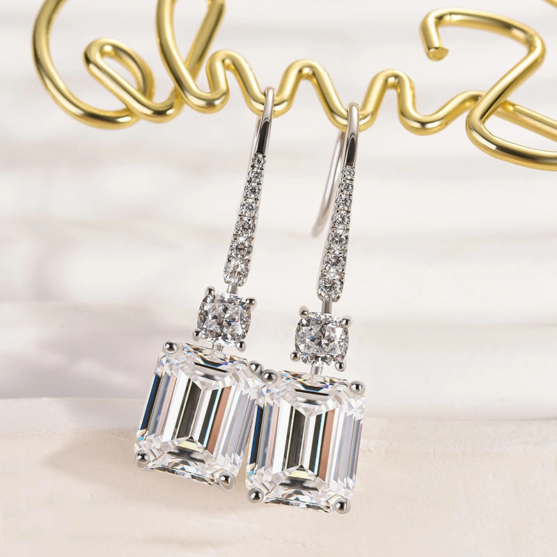 Classic Appearance Louily Sterling Silver Luxury Emerald Cut Drop Earrings