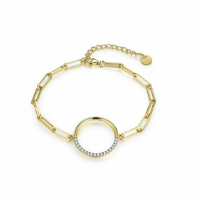 Bonding Accent Individual Flair Gold-Plated Sterling Silver Half CZ Circle Bracelet on Paperclip Chain