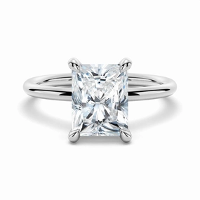 Understated Style Four Prong Radiant Solitaire Moissanite Engagement Ring With Hidden Halo