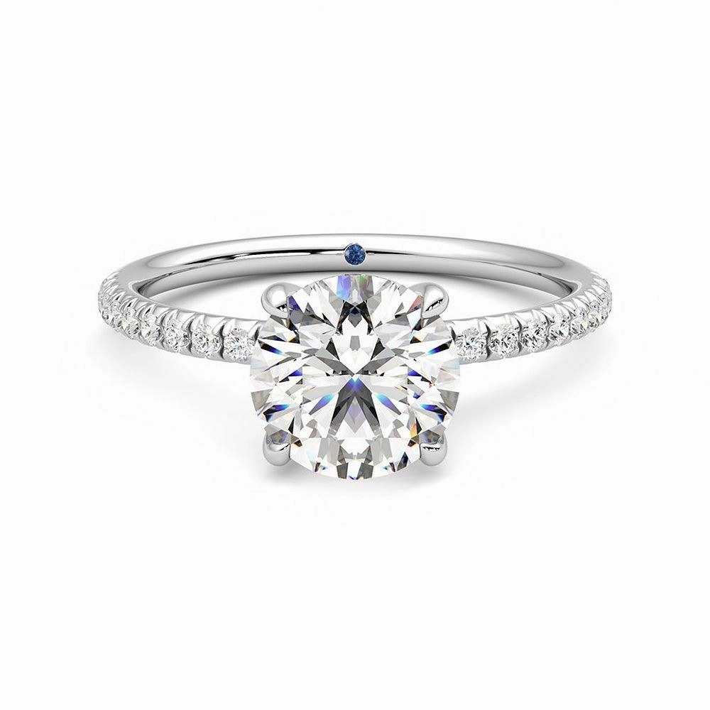 Four Prong Round Moissanite Engagement Ring with Hidden Anniversary Stone Accent User Reviewed Traditional Work