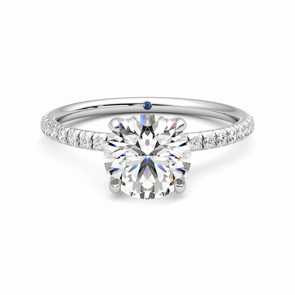 Four Prong Round Moissanite Engagement Ring with Hidden Anniversary Stone Accent Fashionable Art