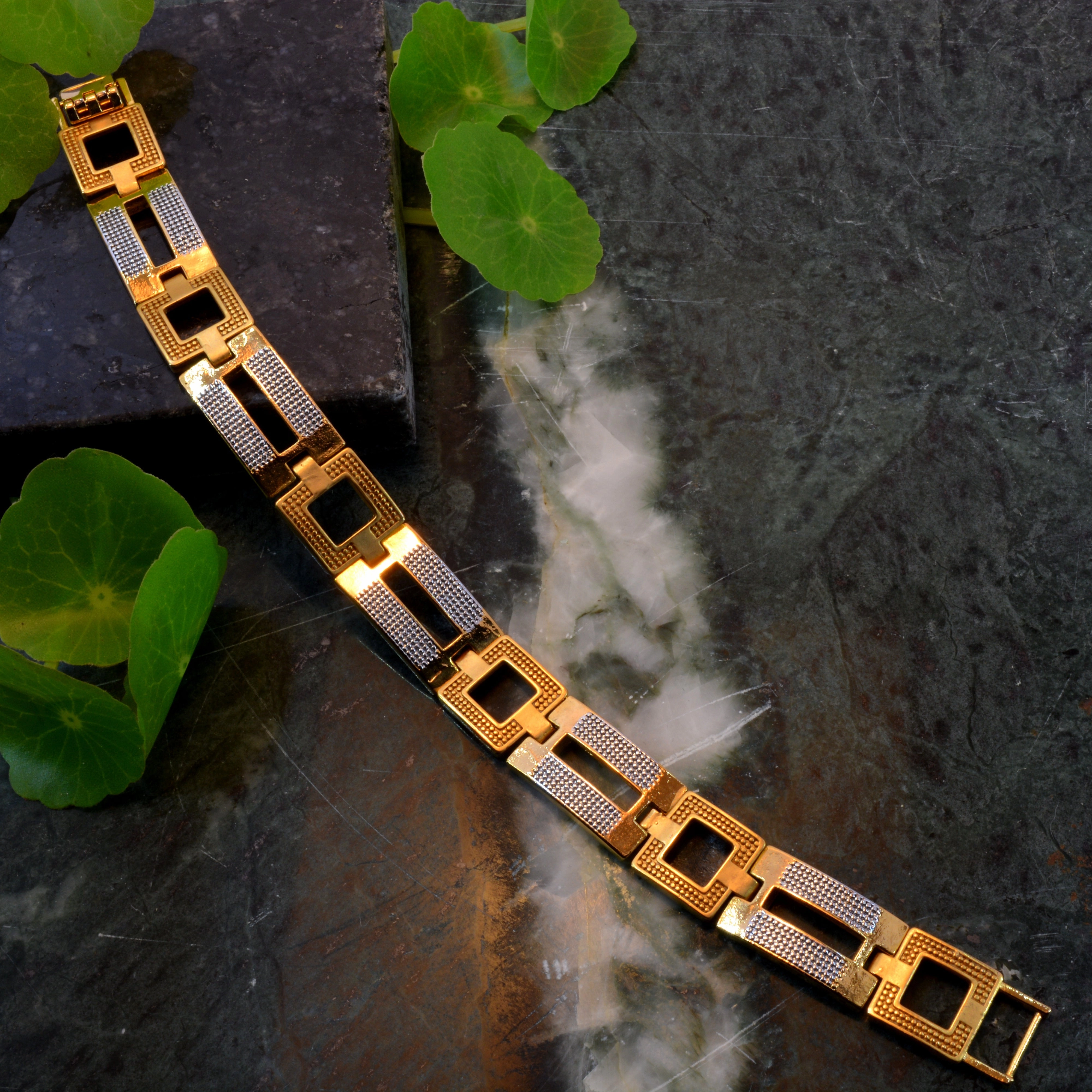 Freemen 2 Square Golden Bracelet For Men - FMB46 Evergreen Trend