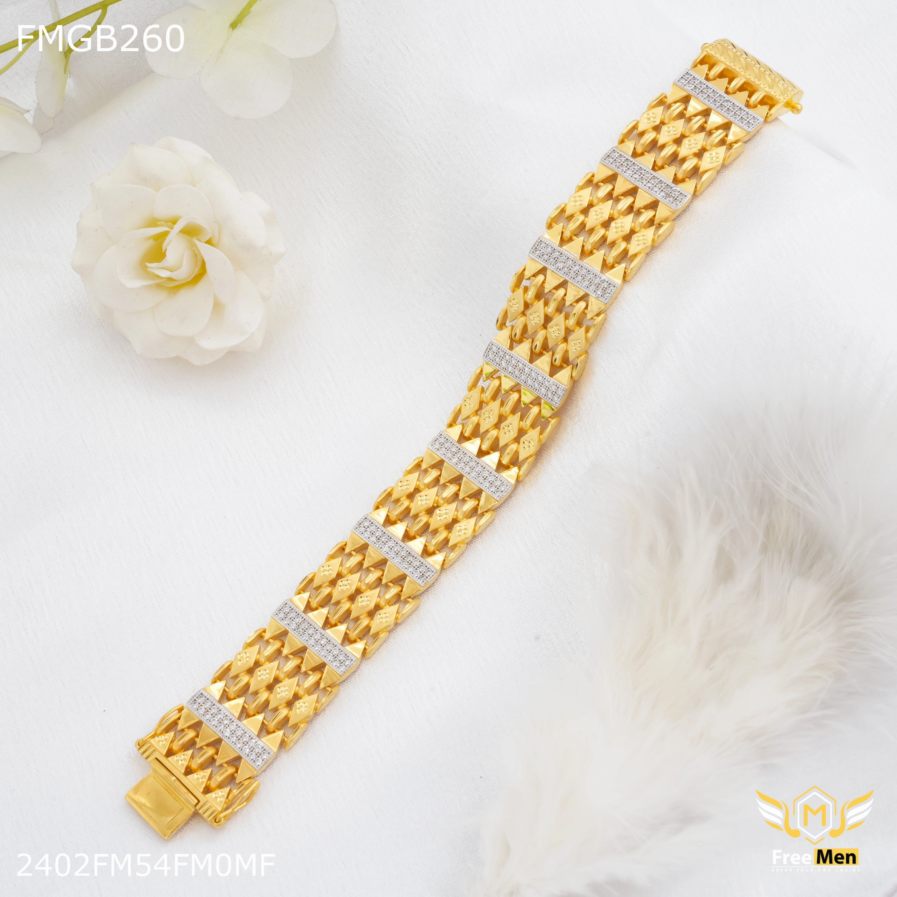 Freemen Designer Dimond cutting with AD Bracelate for Men - FMGB260 Crowd Pleaser
