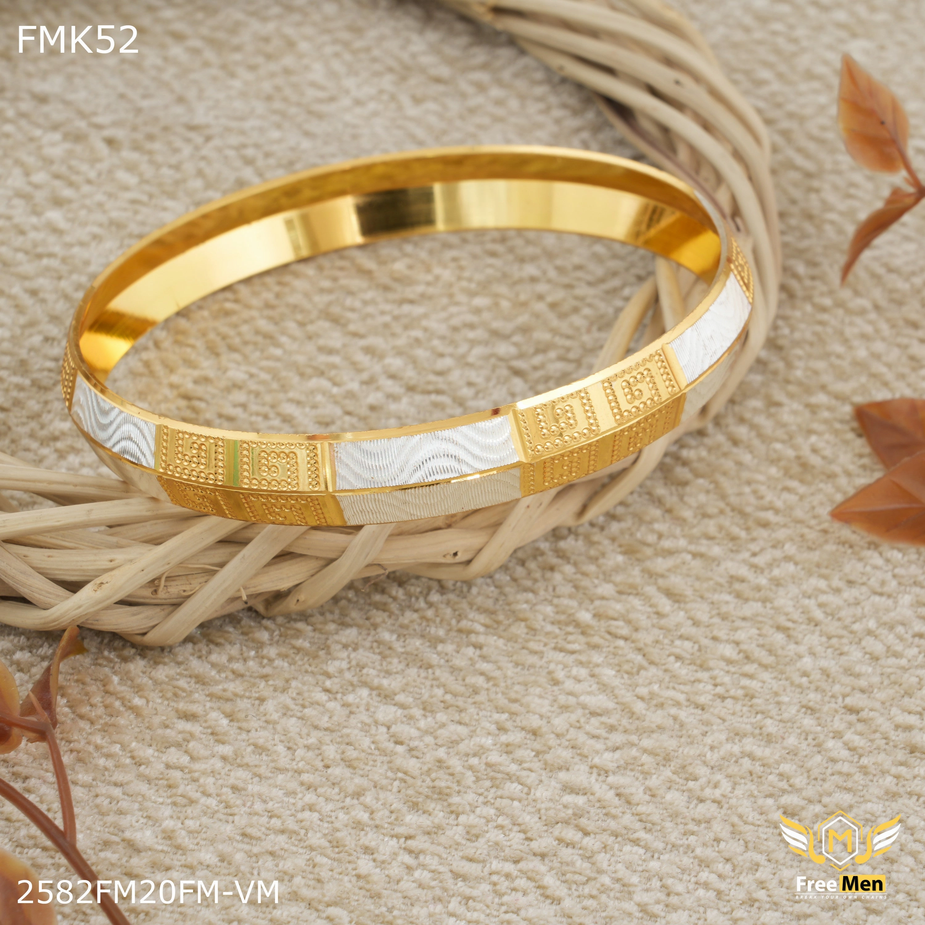 FreeMen Designer Golden Silver Dot Design kada for Men FMK52 Perfect Fit