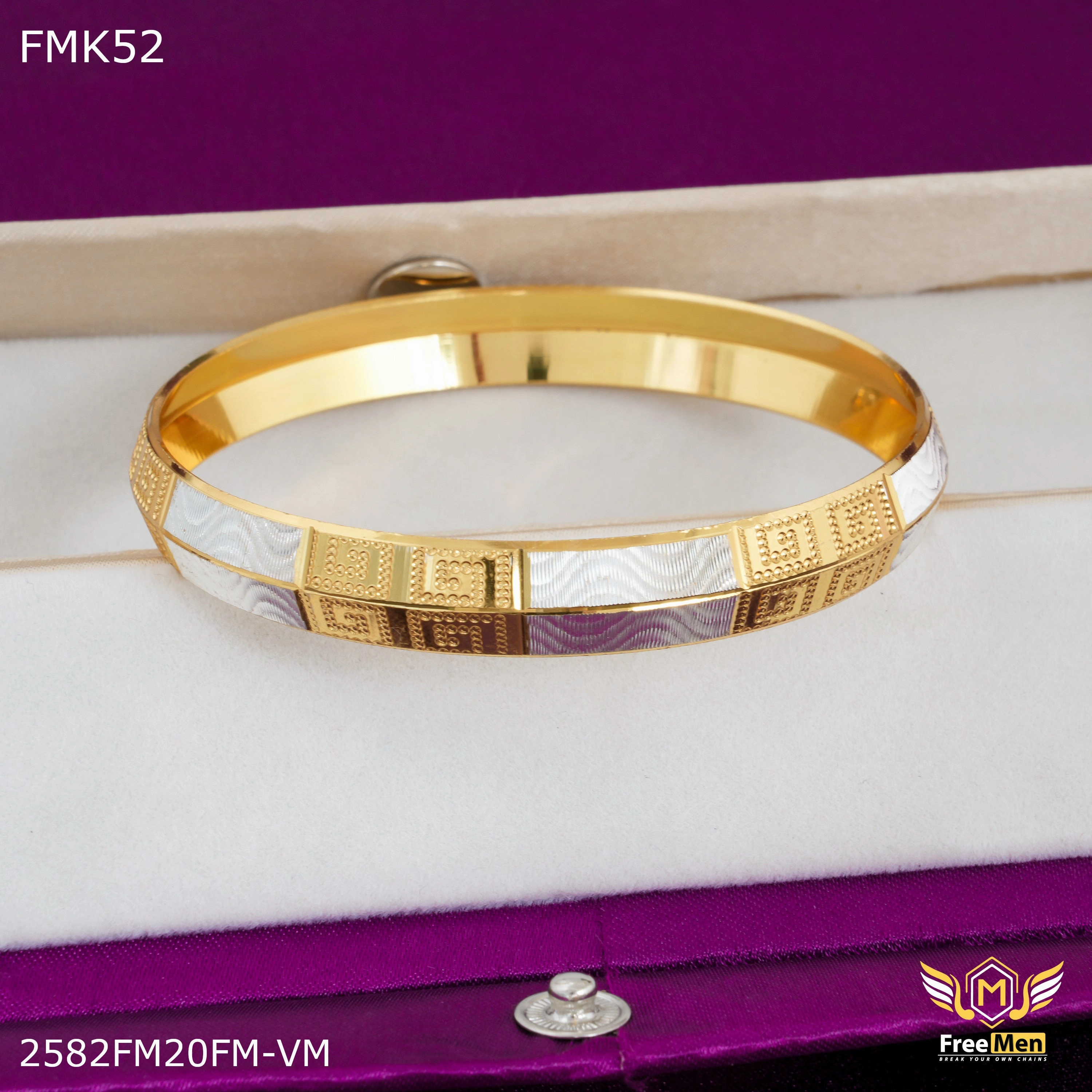 FreeMen Designer Golden Silver Dot Design kada for Men FMK52 Easy Fusions Celebrity Approved
