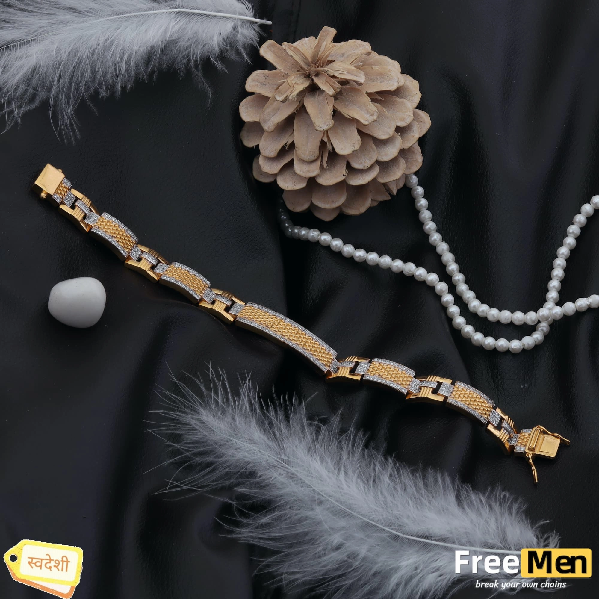 FreeMen Gold Plated Diamond Bracelet (6 Month warranty) FMGA012 Creative Vision