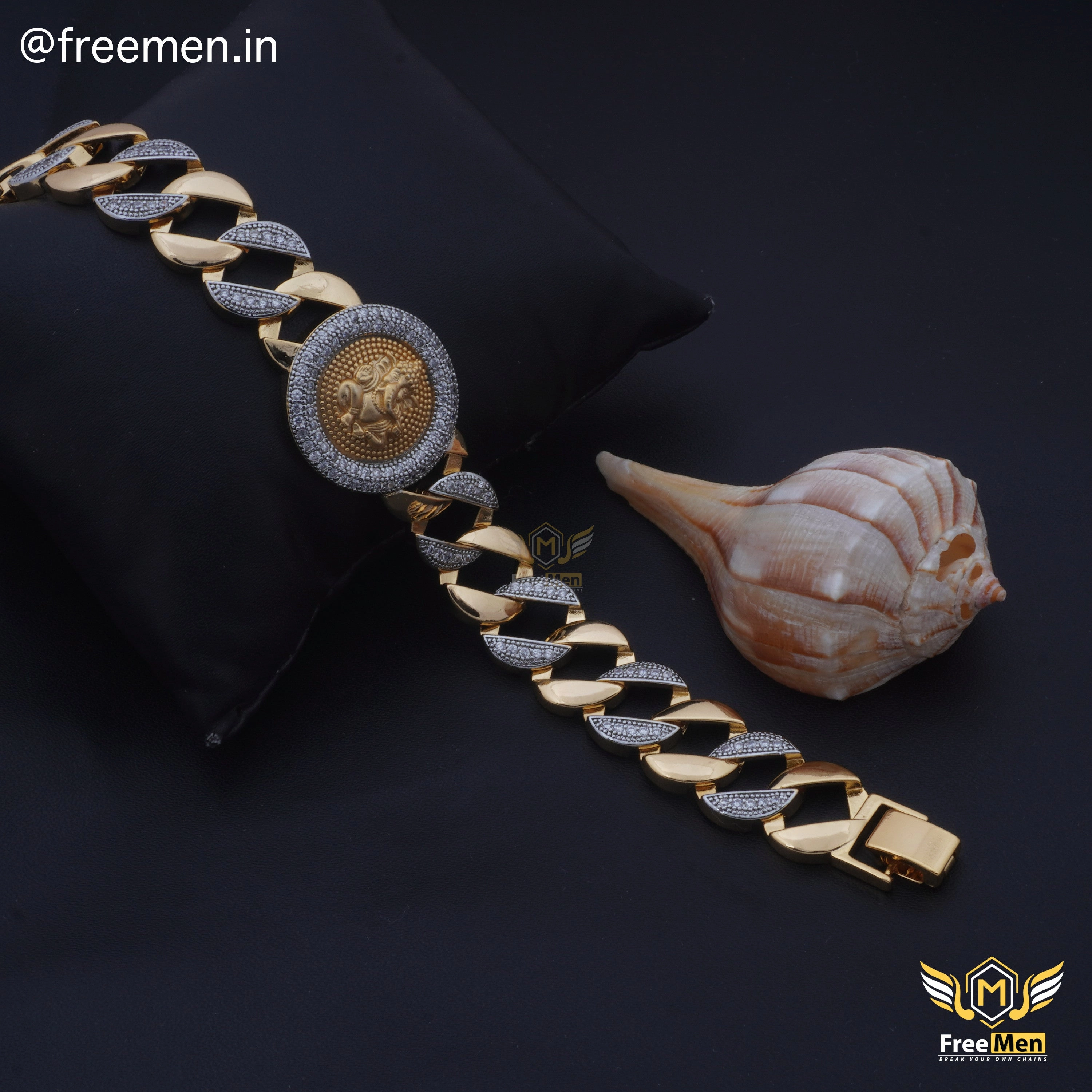 Freemen Golden And Rhodium AD Ganpati Bracelet - FM113 Unwavering Fusions Reliable Fusion