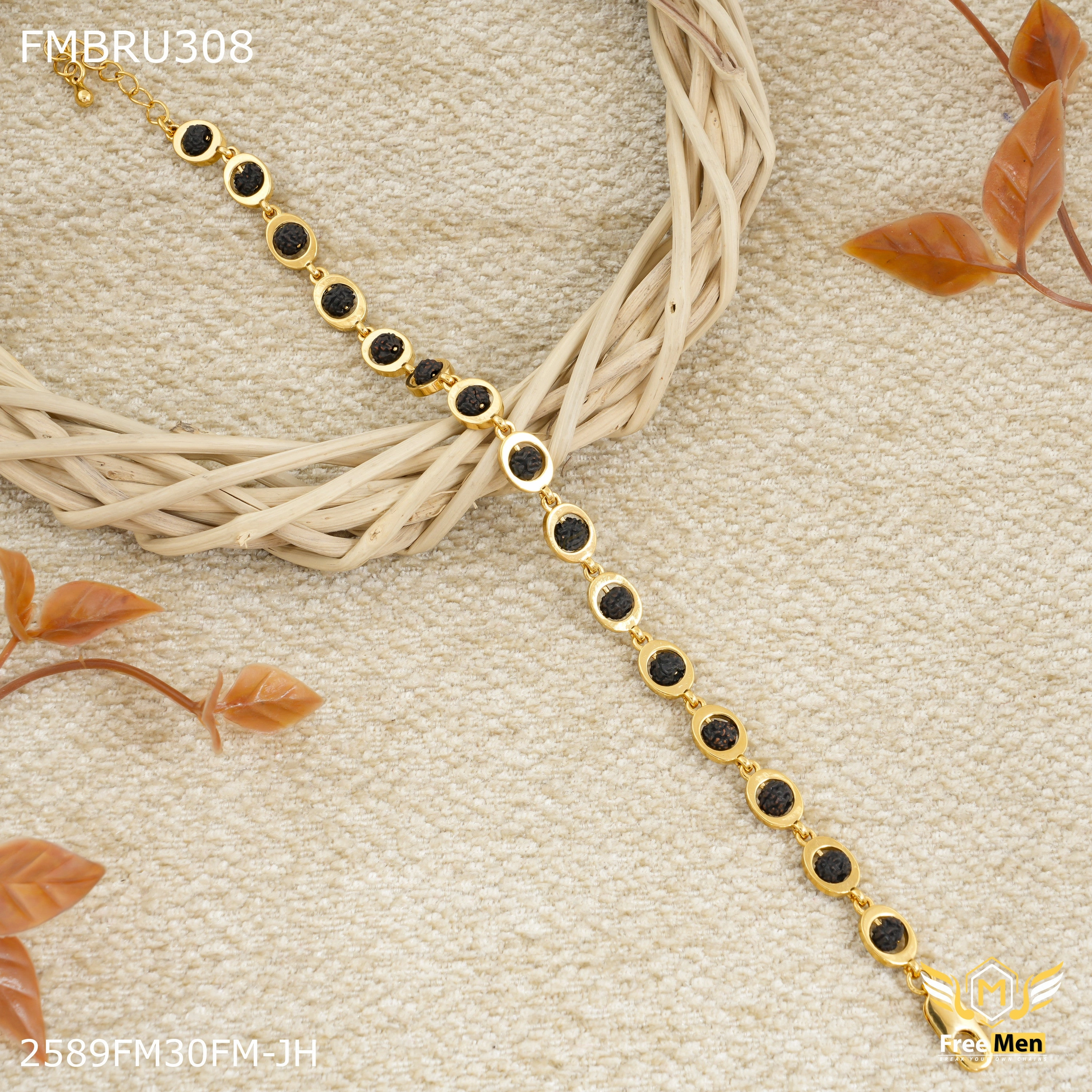 Logo Accent Diverse Mixes Freemen Golden Owel Rudraksha Bracelet For Men - FMBRU308
