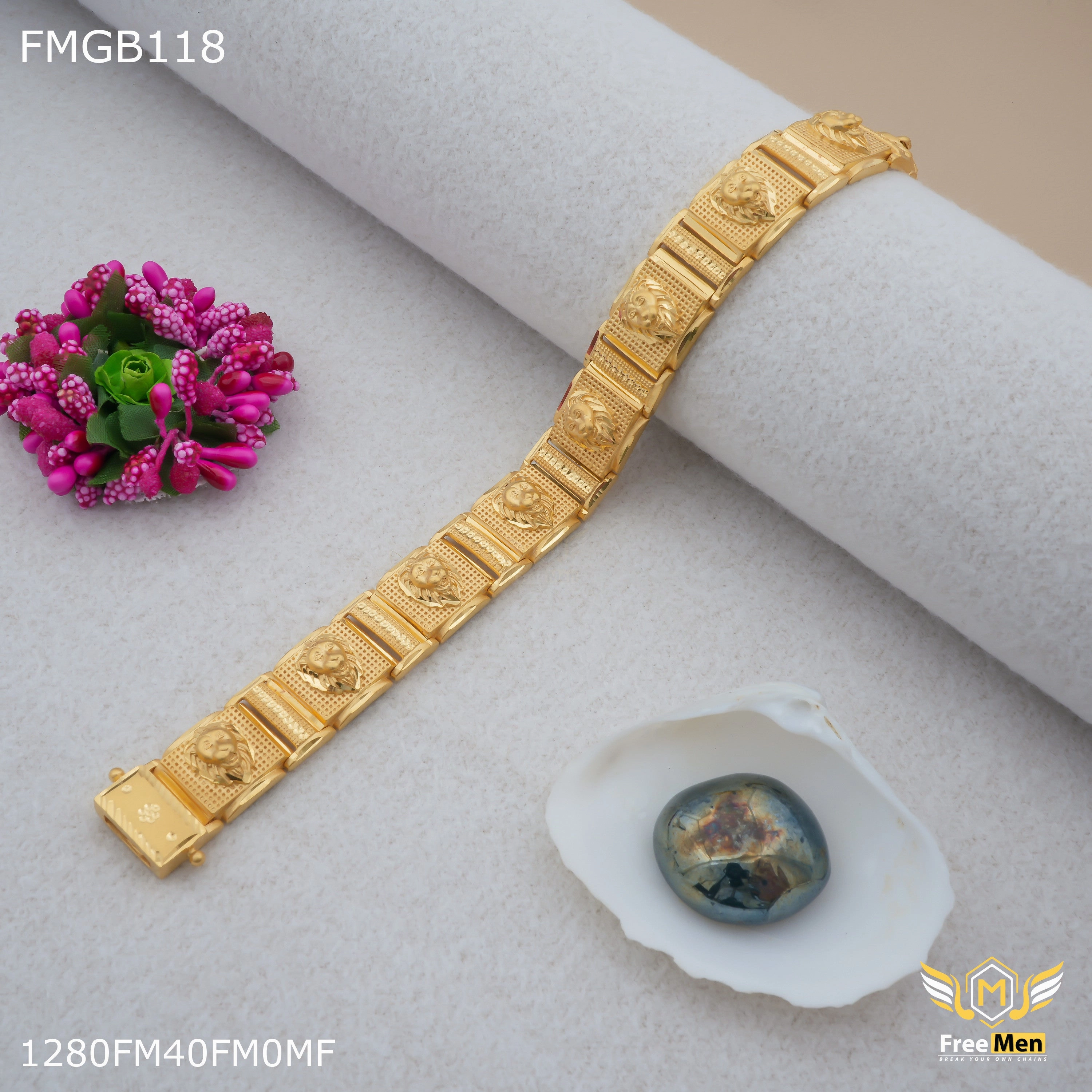 Parent-Child Inspirational Quotes Freemen lion face havy gold plated Bracelet for Men - FMGB118