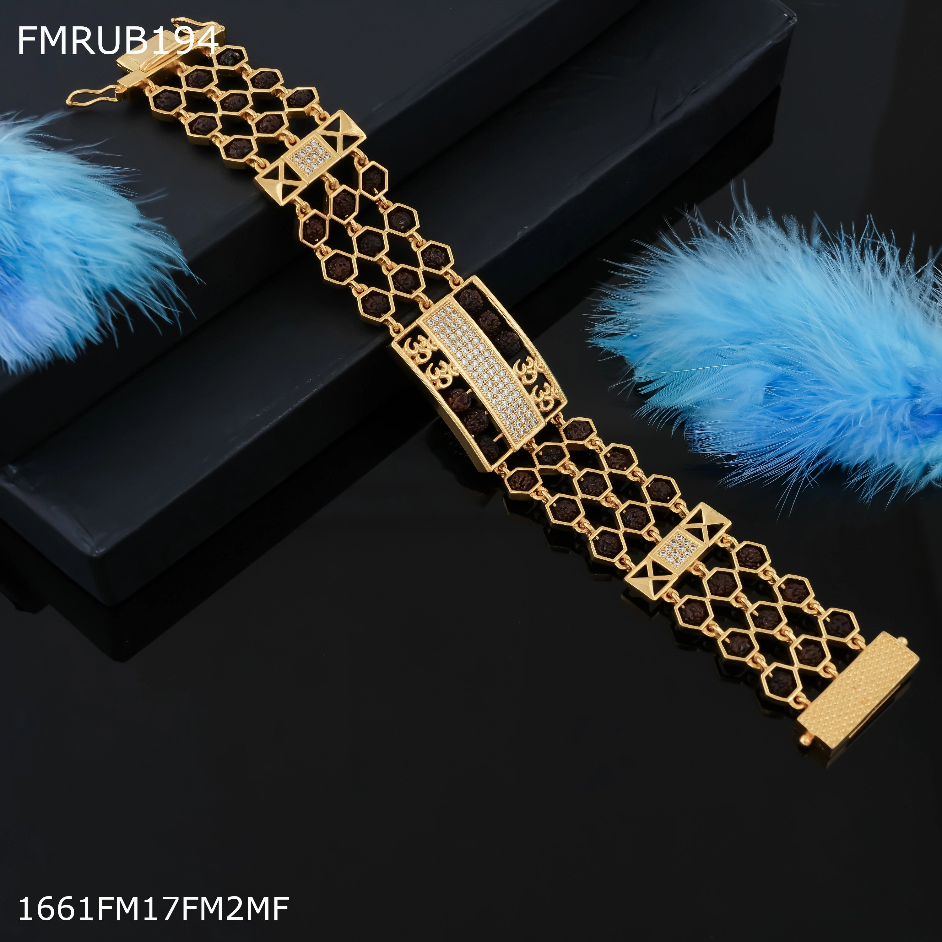 Bridal Shower First Look Freemen Om ad Three line rudraksha bracelet for Man - FMRUB194/1