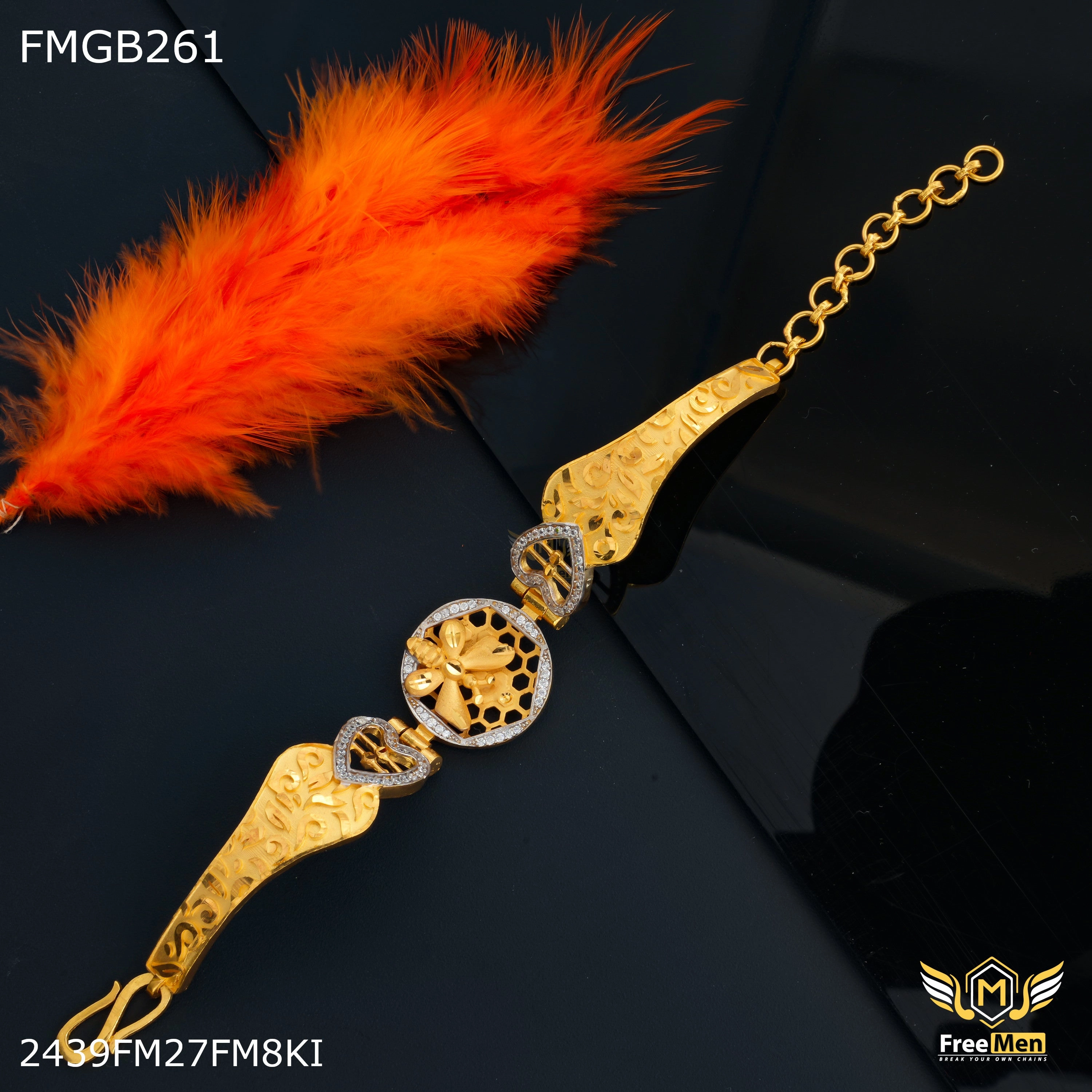 Freemen Round cutting with Butterfly AD Bracelate for Men - FMGB261 Floral Patterns Distinctive Style