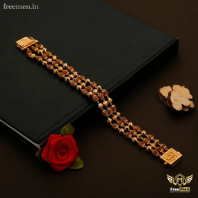 Trusted Composite Freemen Rudraksha three line Gold plated bracelet  - FM056