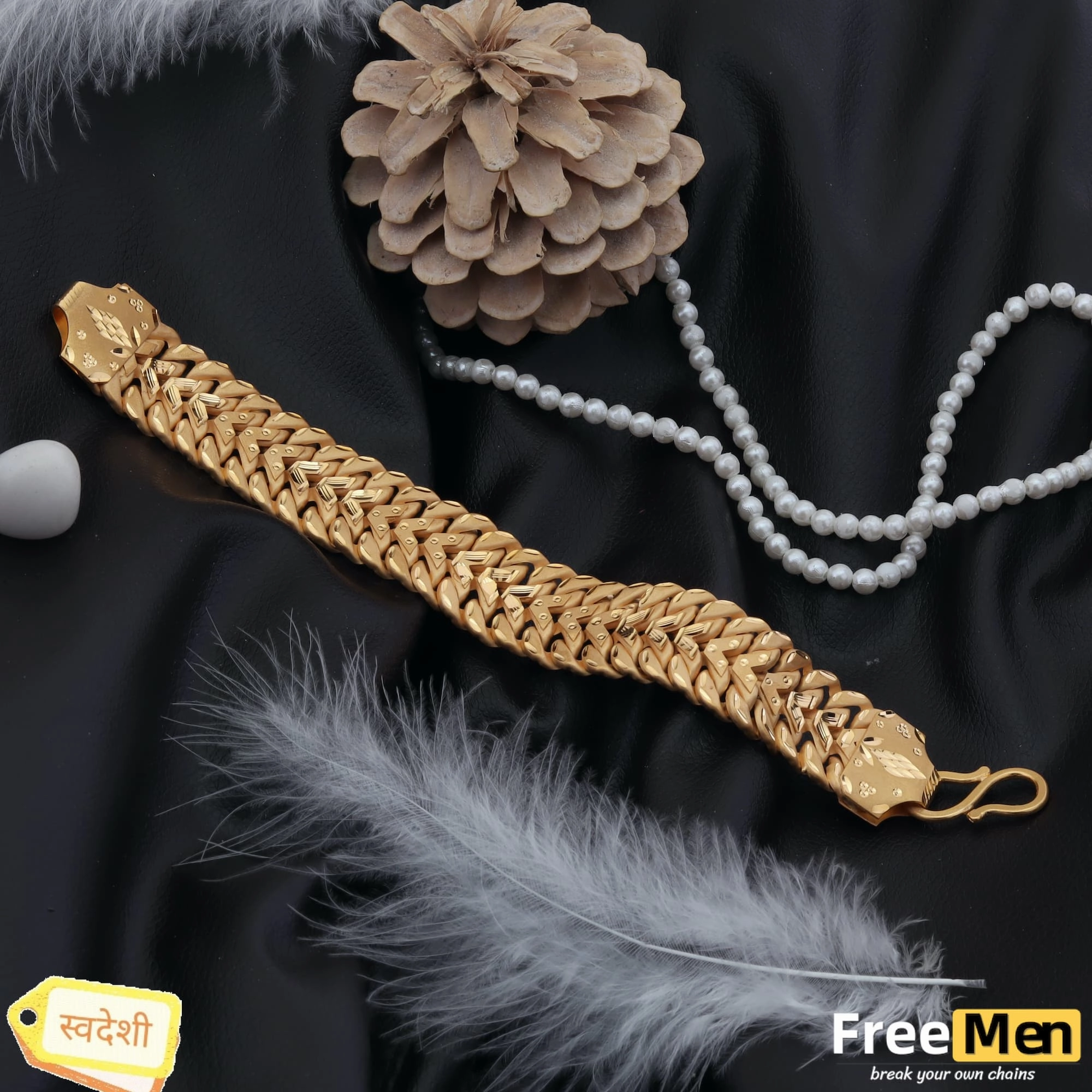 FreeMen V Design Gold Plated Bracelet ( 6 Month warranty) FMA008 Wide Blends Beneficial Combinations