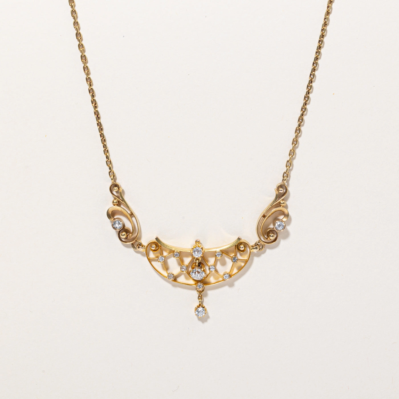 Glistening Shine French Art Nouveau Era Old Cut Diamond Lavalier Necklace | 0.85ctw | 18" |