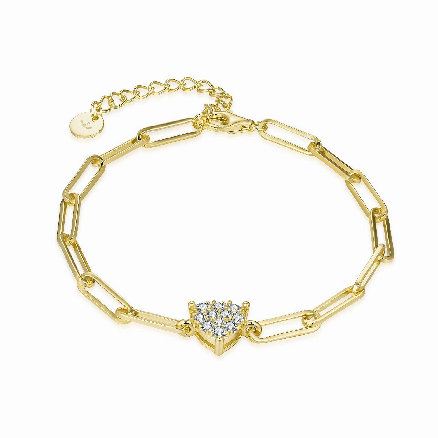 Metropolitan Glam Gold Plated Sterling Silver Paperclip Chain with CZ Heart Bracelet