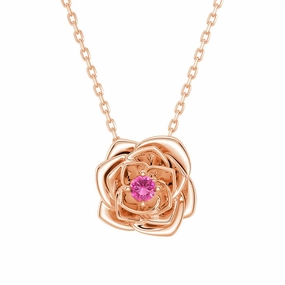 Engagement Party Durable Present "Radiant Hope" Rose Pendant Necklace with Pink Sapphire