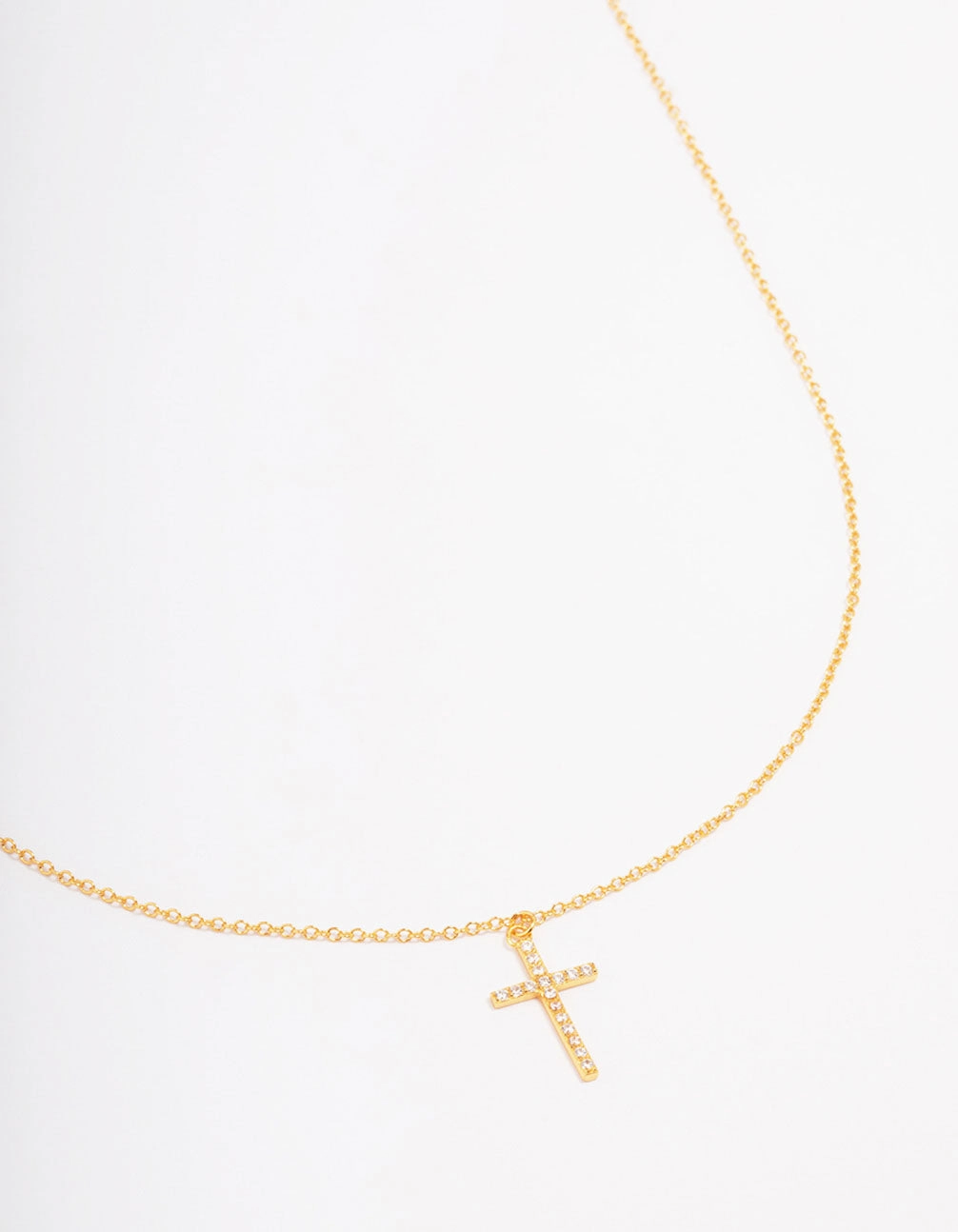 Jeweled Adornment Gold Plated Sterling Silver Pave Cross Pendant Necklace