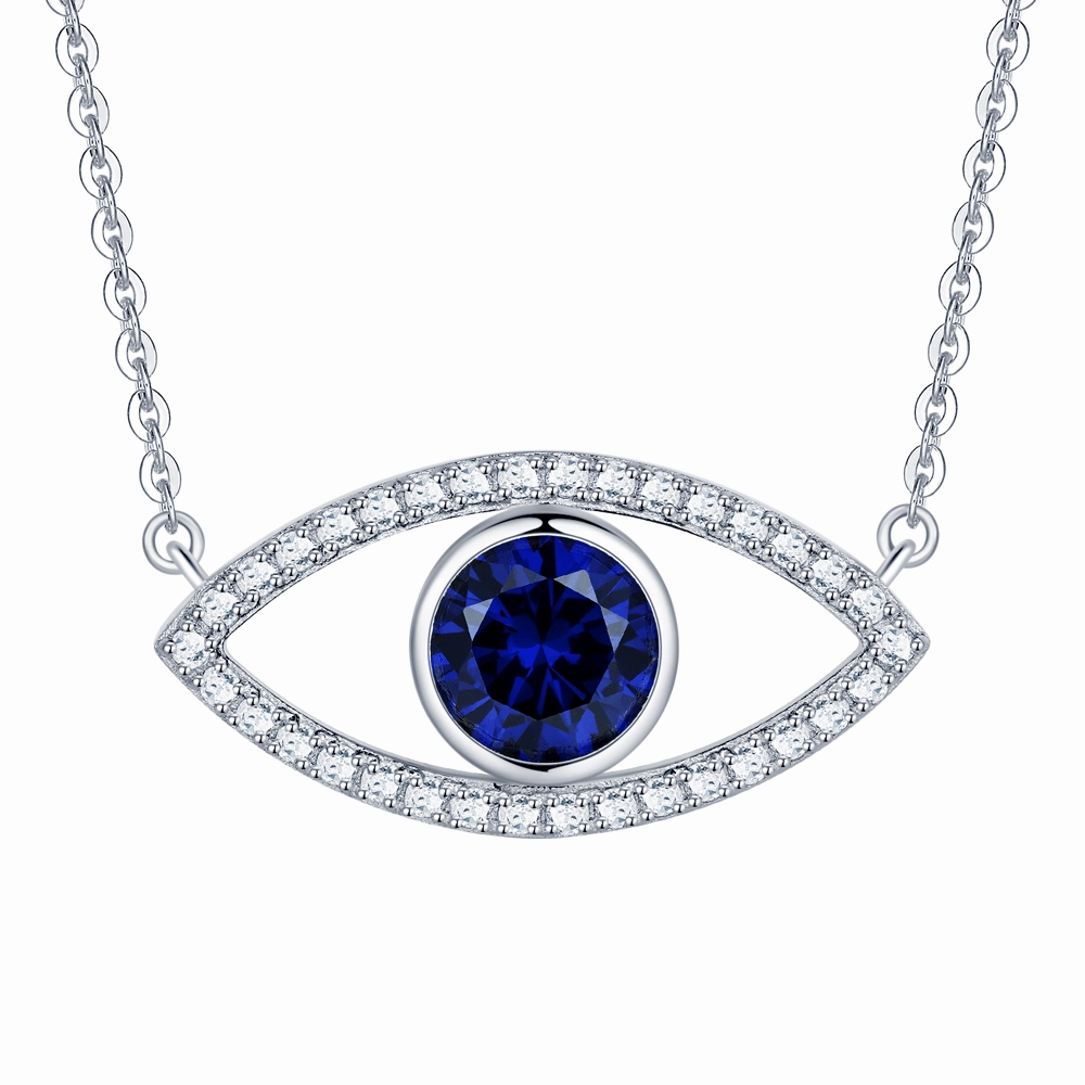 1.28 CT. Blue Sapphire and White Sapphire Evil Eye Necklace work event