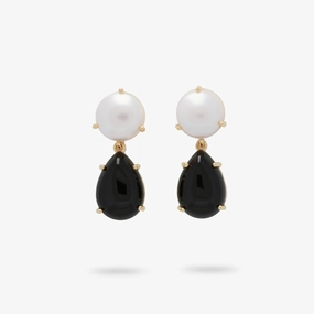Freshwater Pearl and Teardrop Black Onyx Statement Earring Night Decoration