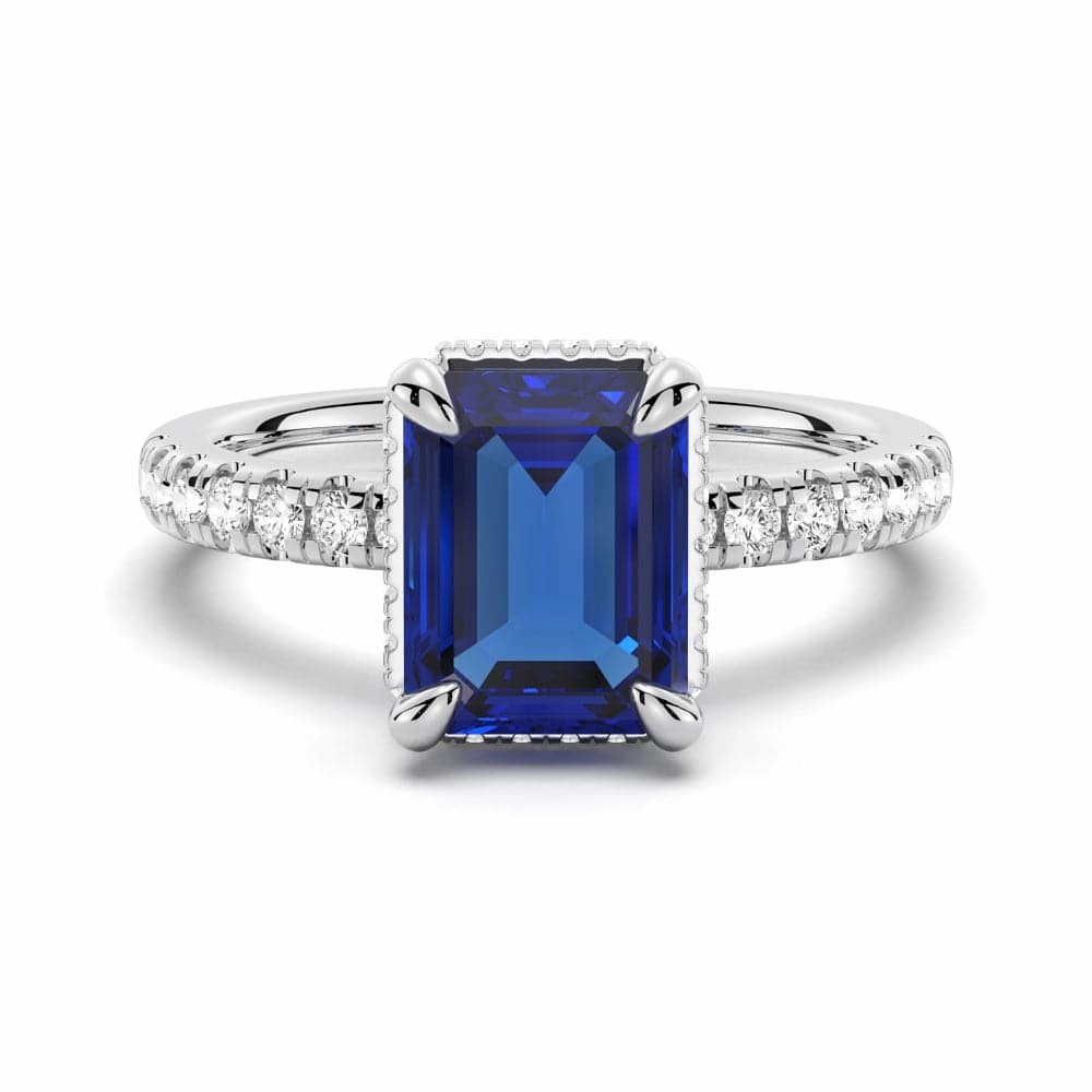 Delicate Handling Emerald Cut Blue Sapphire and White Sapphire Ring