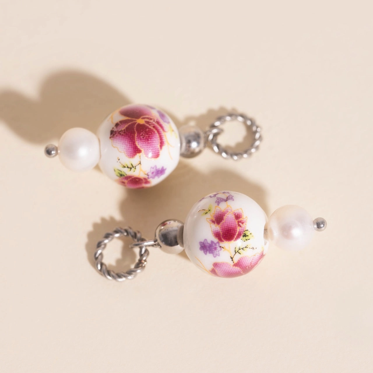 Gentle Finish Floral Bead Huggie Hoop Charms