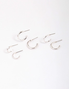 Vacation Item Silver Graduating Clean Huggie Hoop Earring 3-Pack