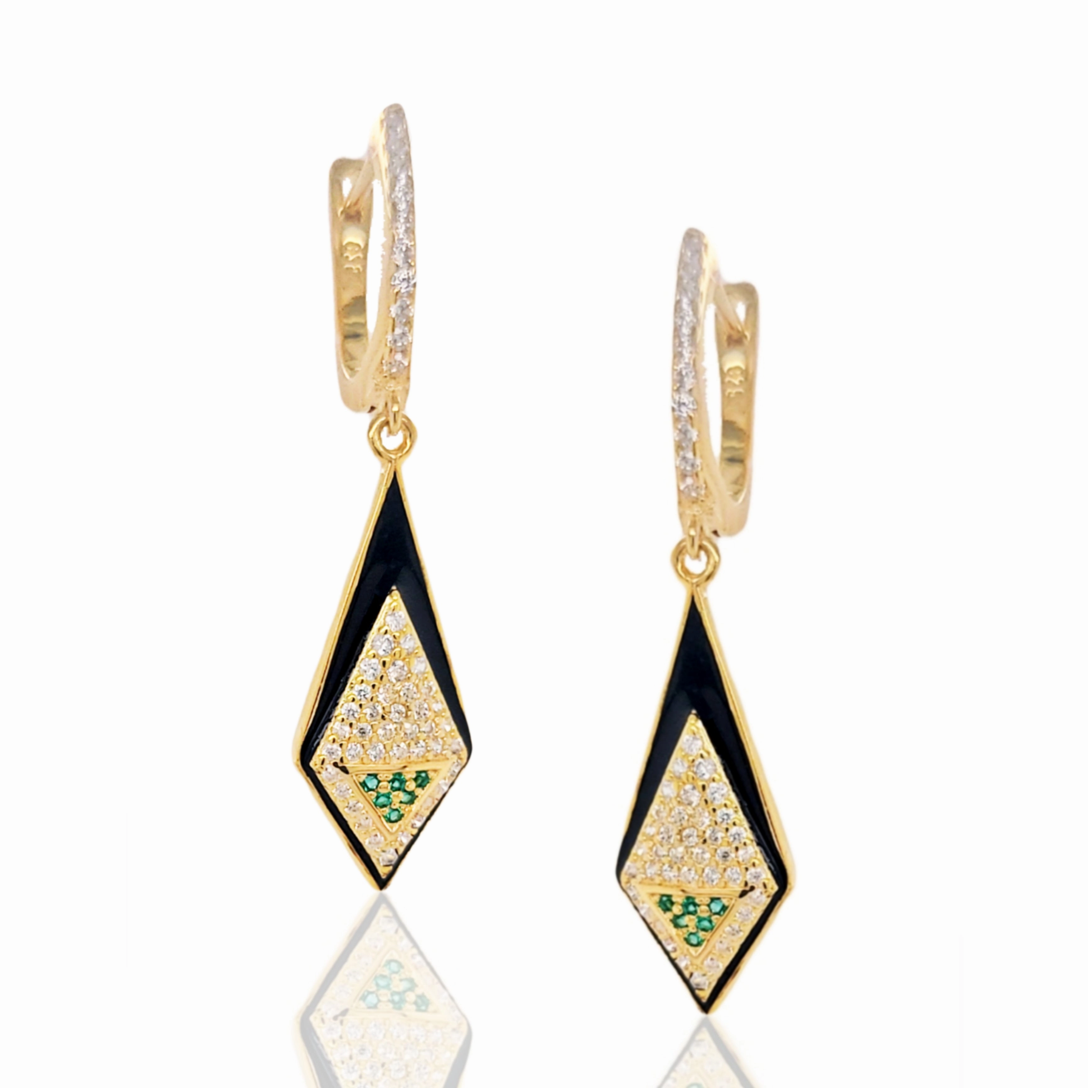 Gold Plated Sterling Silver CZ And Green Spinel Kite Shaped Earrings Unique Must-Have
