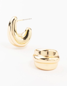 Big Embellishment Triple Webbed Gold Hoop Earrings