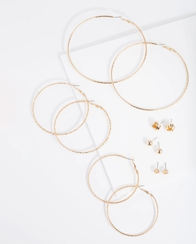 Gold Ball Knot Stud & Hoop 6-Pack Large Trinket