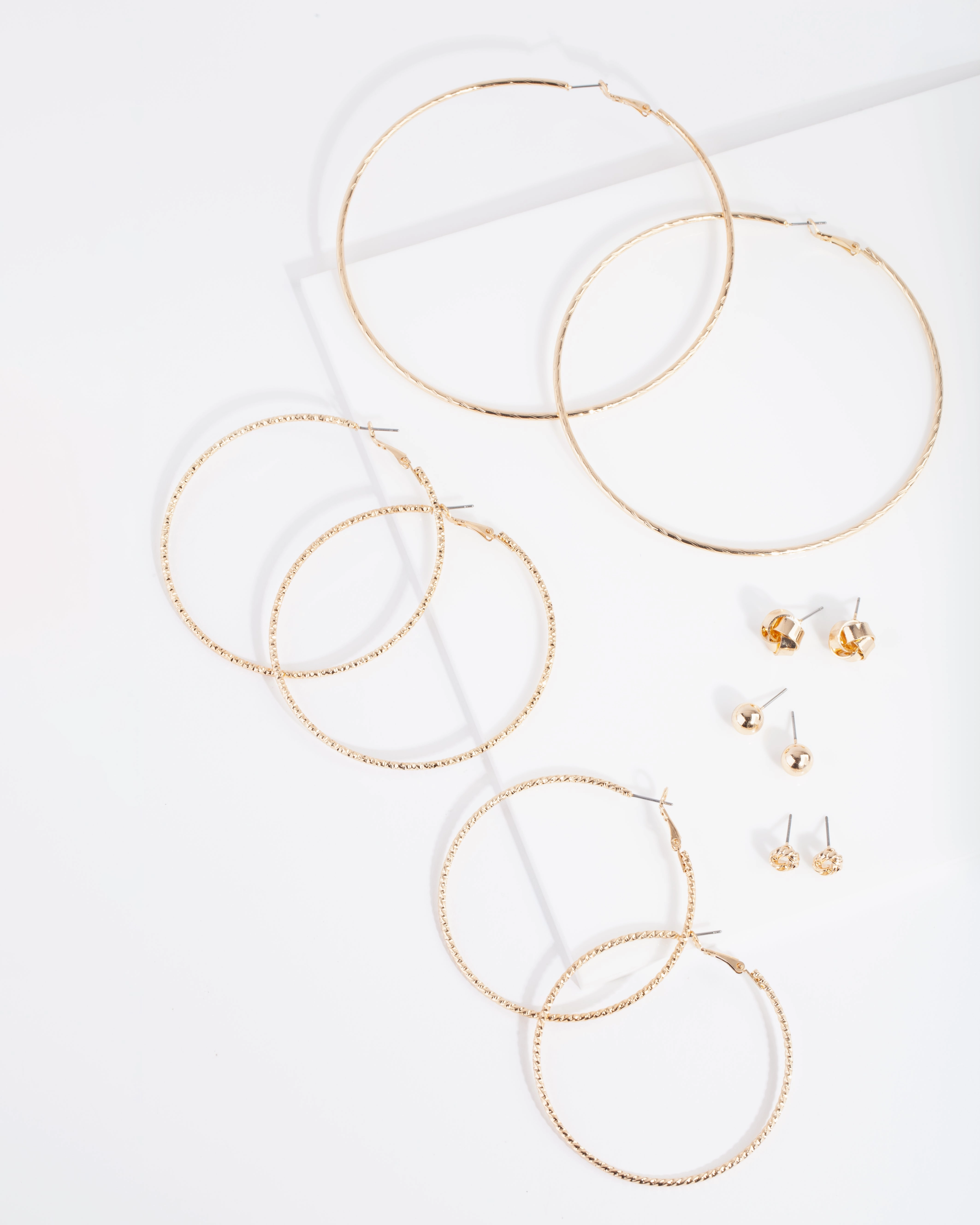 Gold Ball Knot Stud & Hoop 6-Pack Large Trinket
