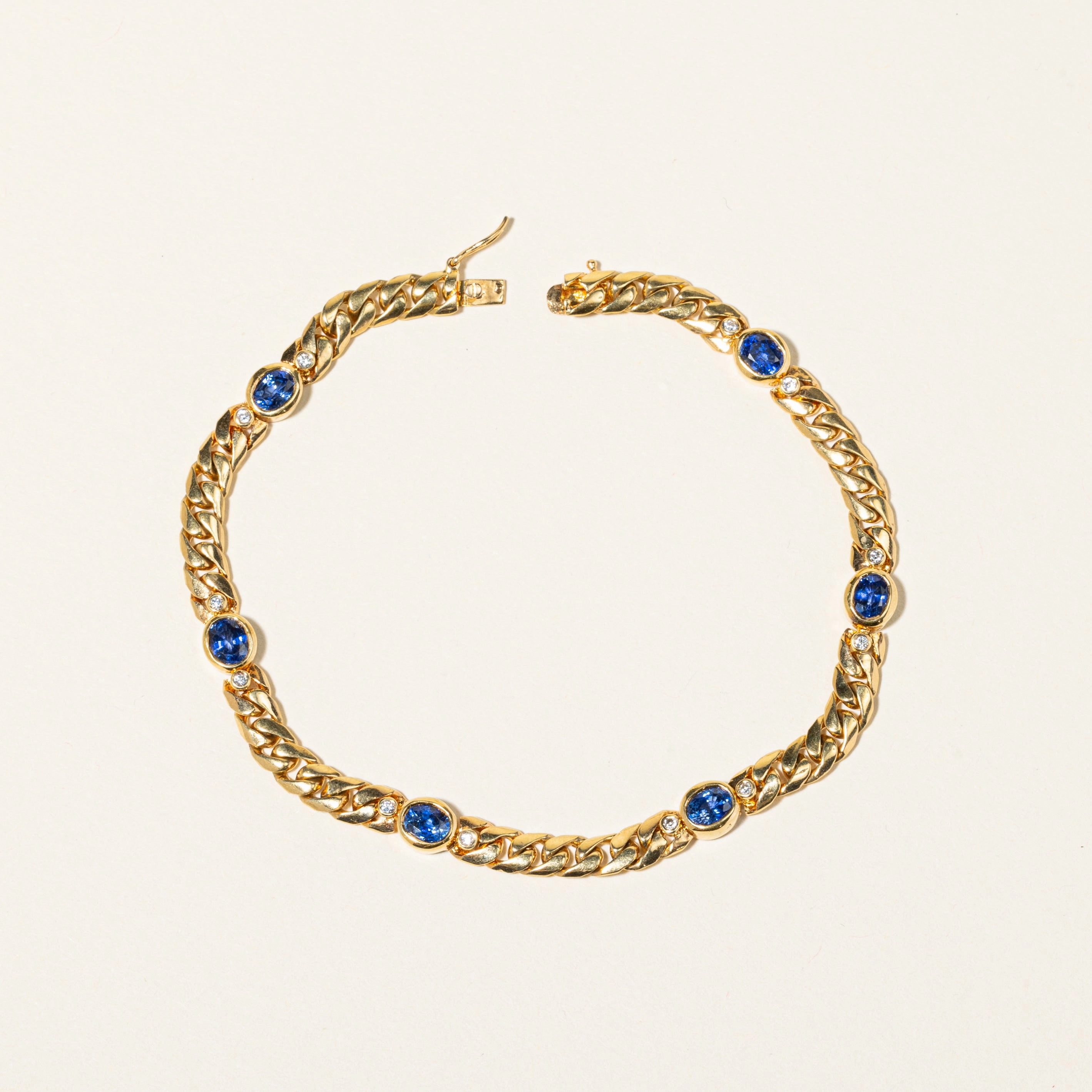18K Yellow Gold Diamond and Sapphire Bracelet | 0.13ctw, 2.58ctw | 7.25" Gleaming Glow Unique Pieces