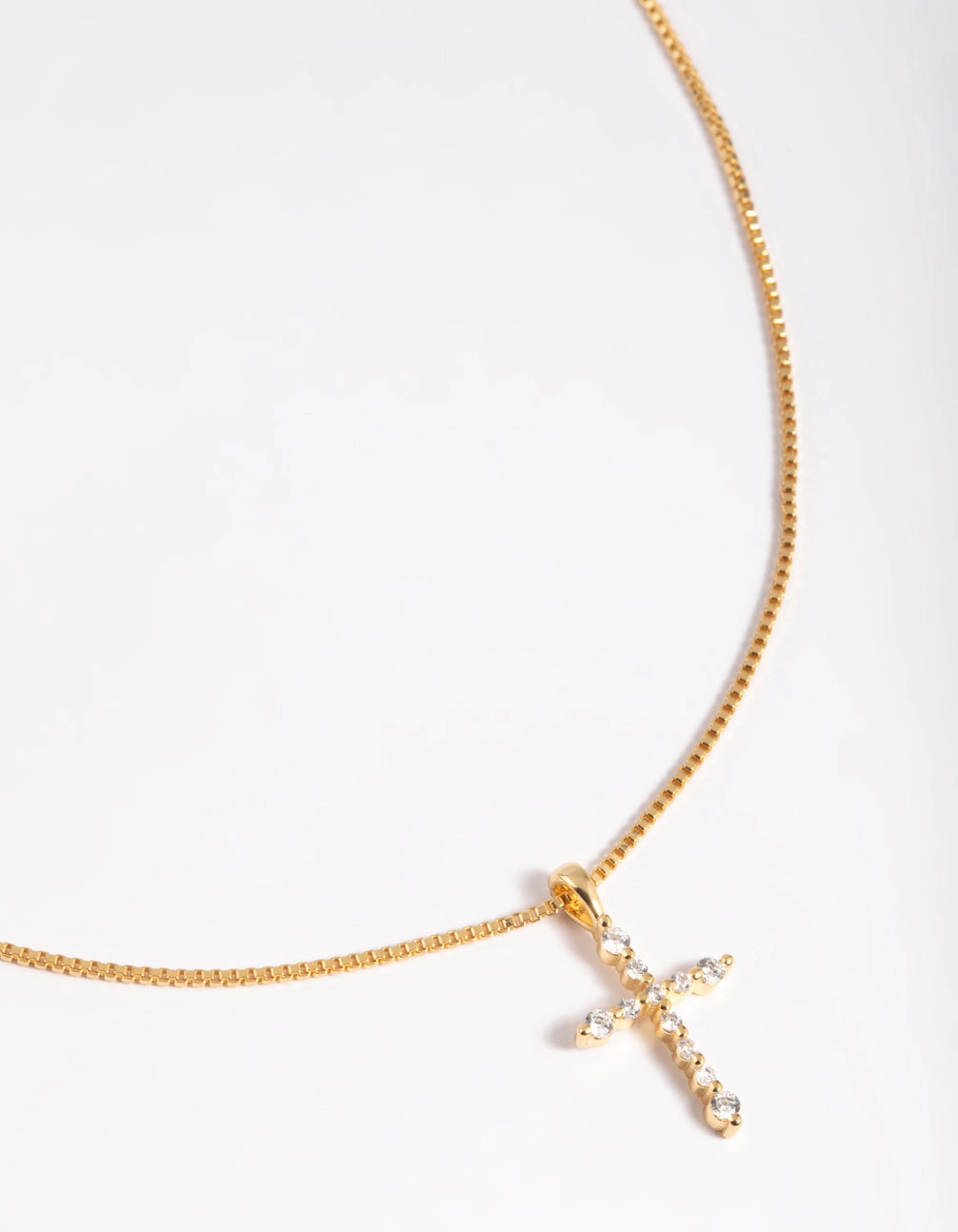 Simple Jewelry Signature Look Gold Plated Cubic Zirconia Cross Chain Necklace