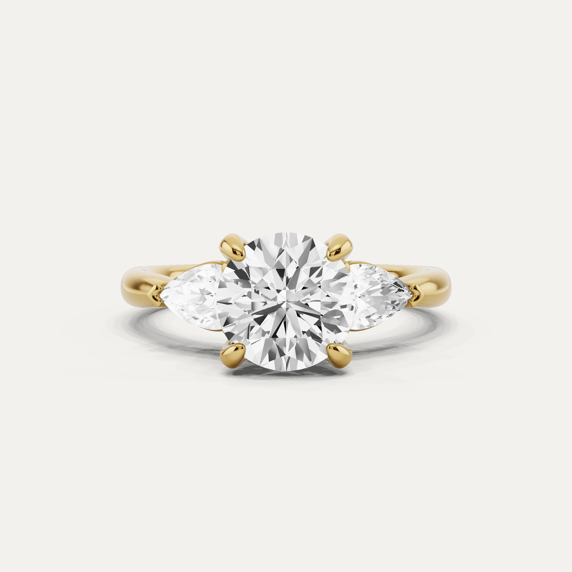 2 1/10 ctw Round Diamond Hidden Halo Engagement Ring with Pear Side Stones Holiday Outfit