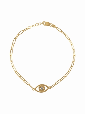 14k Gold Evil Eye Paper Clip Chain Diamond Bracelet Luxe Detail Dinner Party