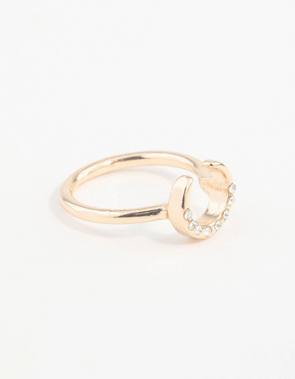 Fantastic Symbol Secure Article Gold Horseshoe Diamante Ring