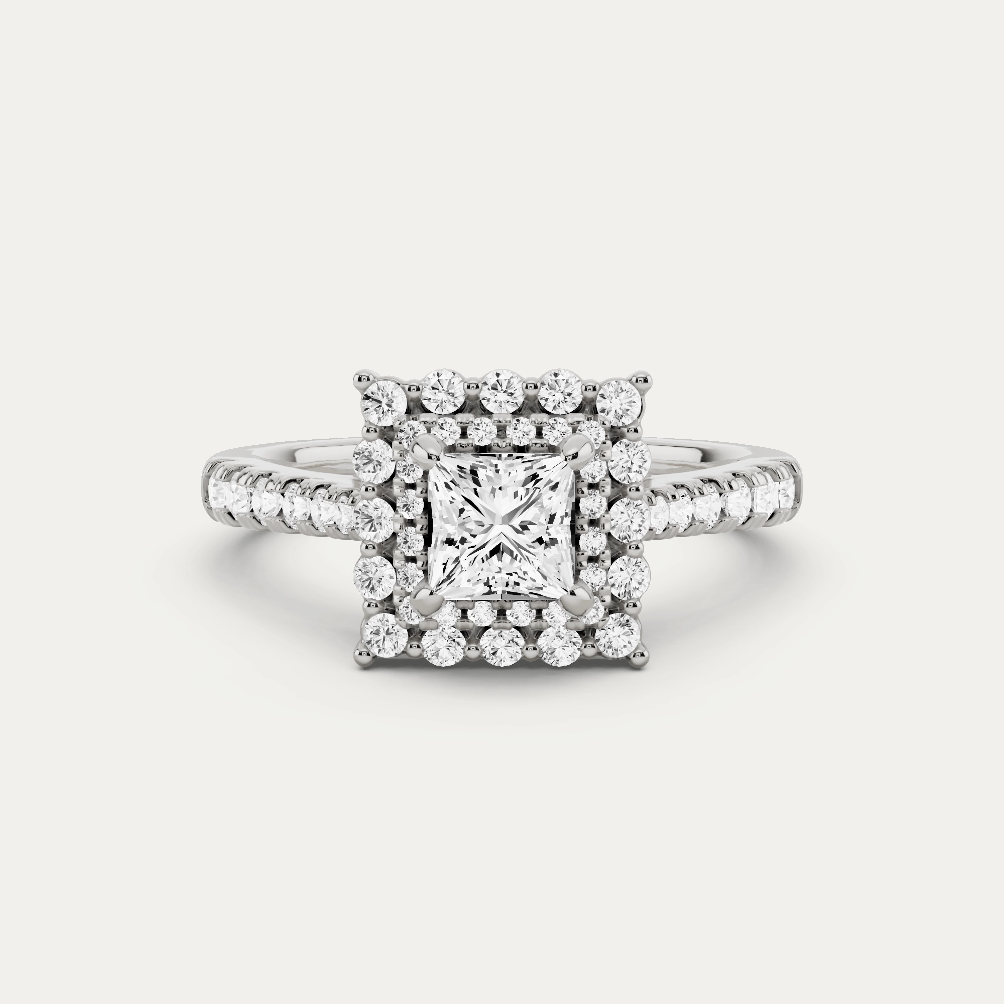 1 ctw Princess Diamond Double Scalloped Halo Engagement Ring Shiny Gem Vogue Design