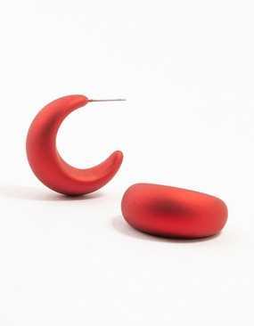 Red Wide Pointed Bubble Hoop Earrings Adorable Accessory
