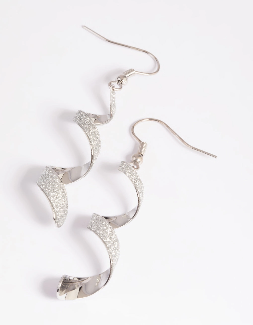 Silver Glitter Ribbon Drop Earrings Decorative Trinket
