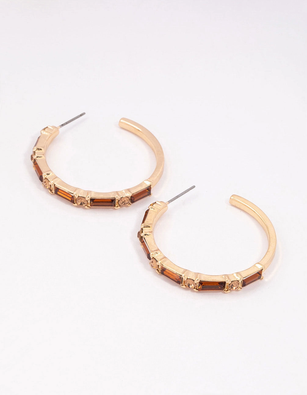 Gold Baguette Medium Hoop Earrings Polygonal Piece