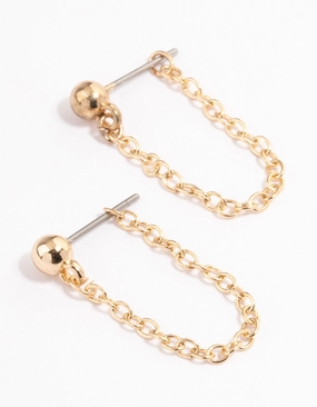 Gold Ball Chain Front & Back Earrings Stunning Style Beautiful Accent