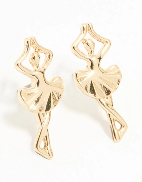 Trendy Detail Daytime Embellishment Gold Ballerina Stud Earrings
