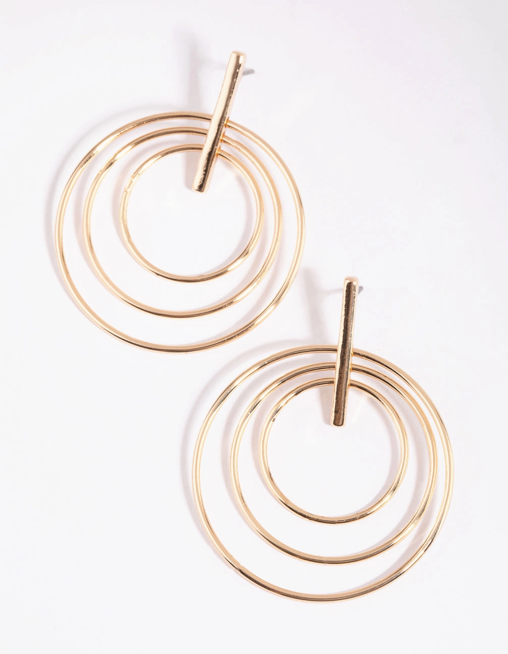 Gold Bar & Triple Circle Earrings Ornate Accent Linear Accent