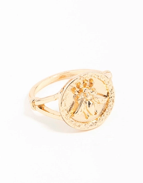 Gold Bee Coin Ring Affordable Appearance