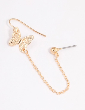 Pretty Item Sturdy Aesthetic Gold Butterfly Drop Chain Earrings