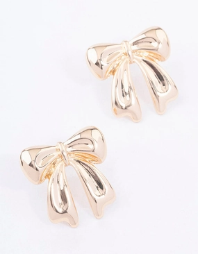 Gold Chubby Bow Stud Earrings Exquisite finish Simple Essential