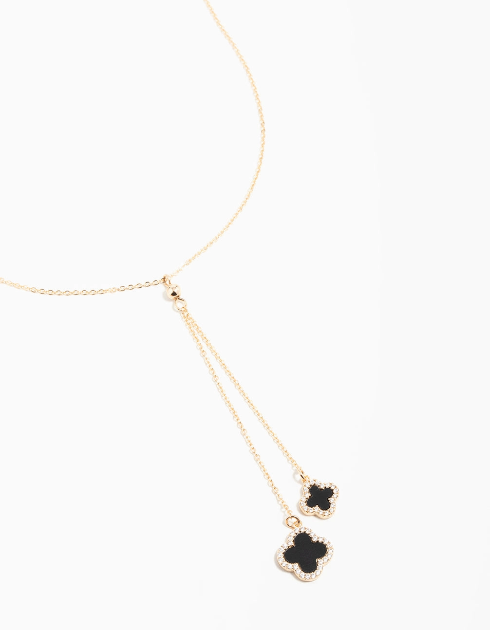Gold Cubic Zirconia Black Flower Y-Necklace fashion lover