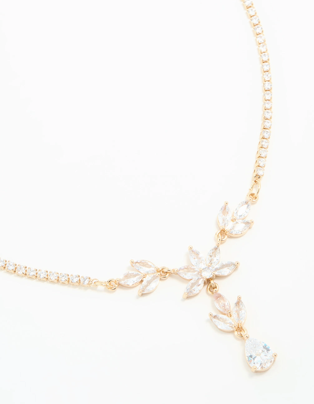 Gold Cubic Zirconia Cascading Flower Necklace Diverse Accessory