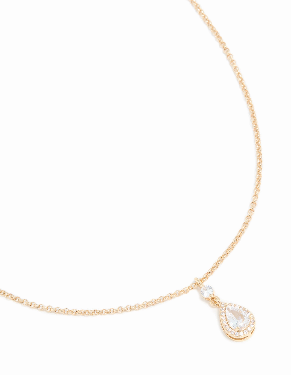 Gold Cubic Zirconia Pear Pendant Necklace Value Present Fashion Icon